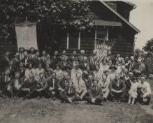 Sunday School picture taken in the drive way on the side of the parsonage. Grandpa is on the far right in the front with daughter Alba.